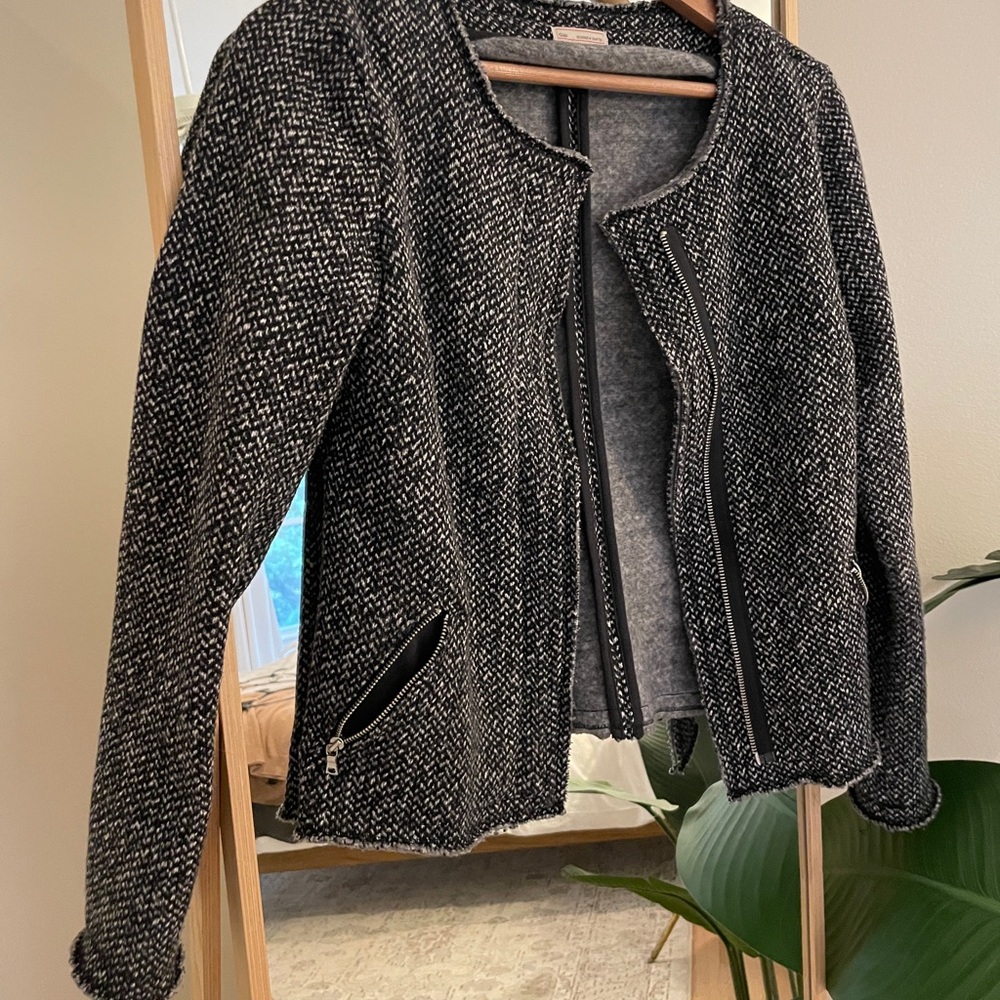 GAP Women's Black and White Tweed moto Blazer